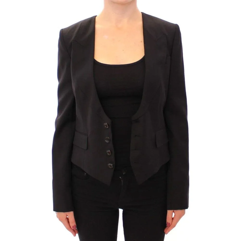 Dolce & Gabbana Elegant Silk-Blend Black Blazer with Scarf Back Detail