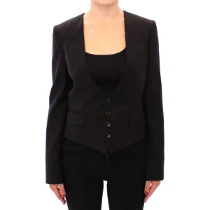 Dolce & Gabbana Elegant Silk-Blend Black Blazer with Scarf Back Detail