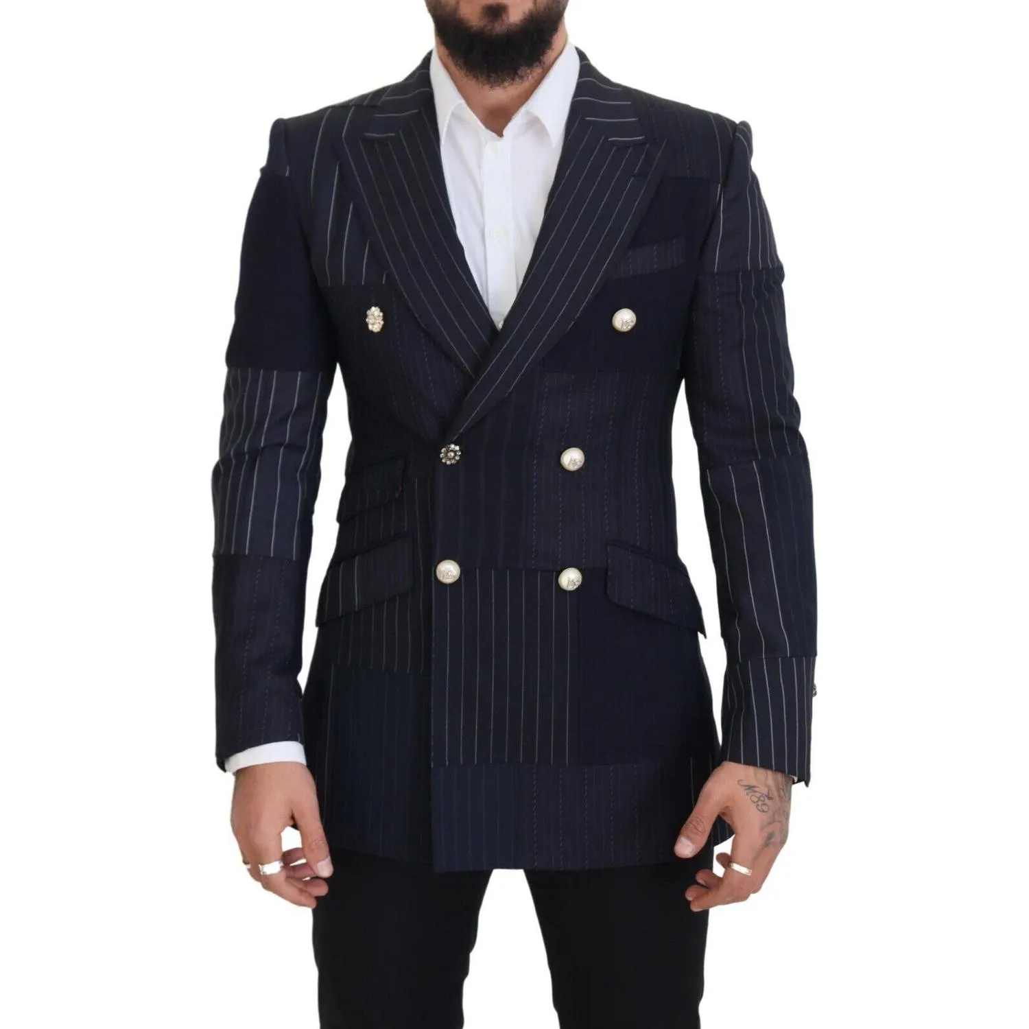 Dolce & Gabbana Navy Blue Double Breasted Slim Fit Blazer