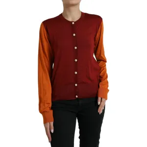 Dolce & Gabbana Silk Button Front Cardigan in Maroon Mix