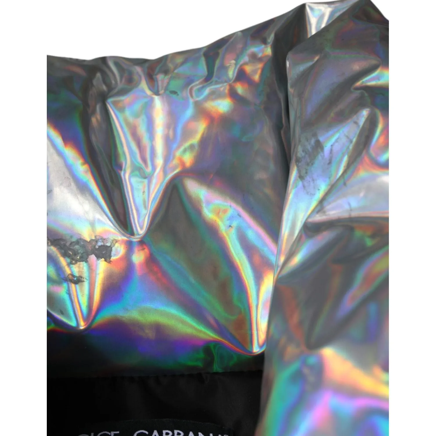 Dolce & Gabbana Silver Iridescent Puffer Full Zip Coat Jacket