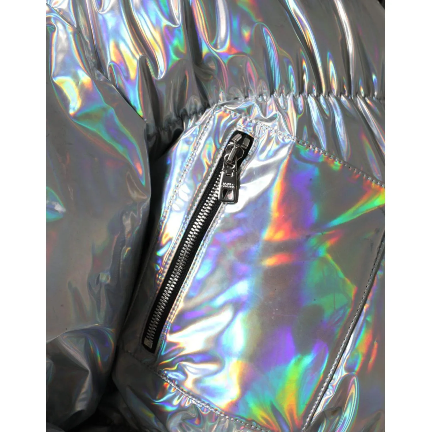 Dolce & Gabbana Silver Iridescent Puffer Full Zip Coat Jacket