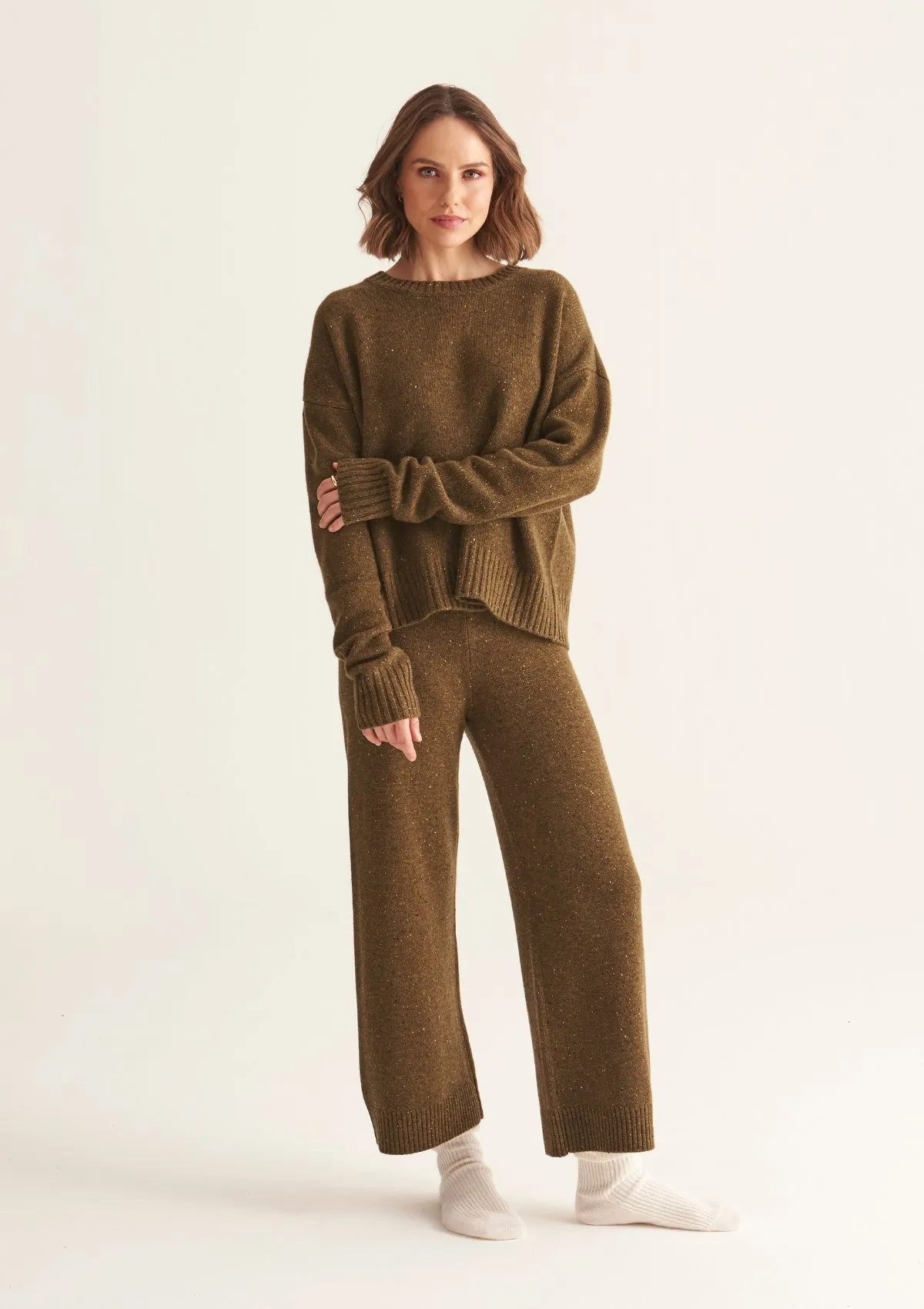 Donegal Knit Sweatshirt in Moss Green