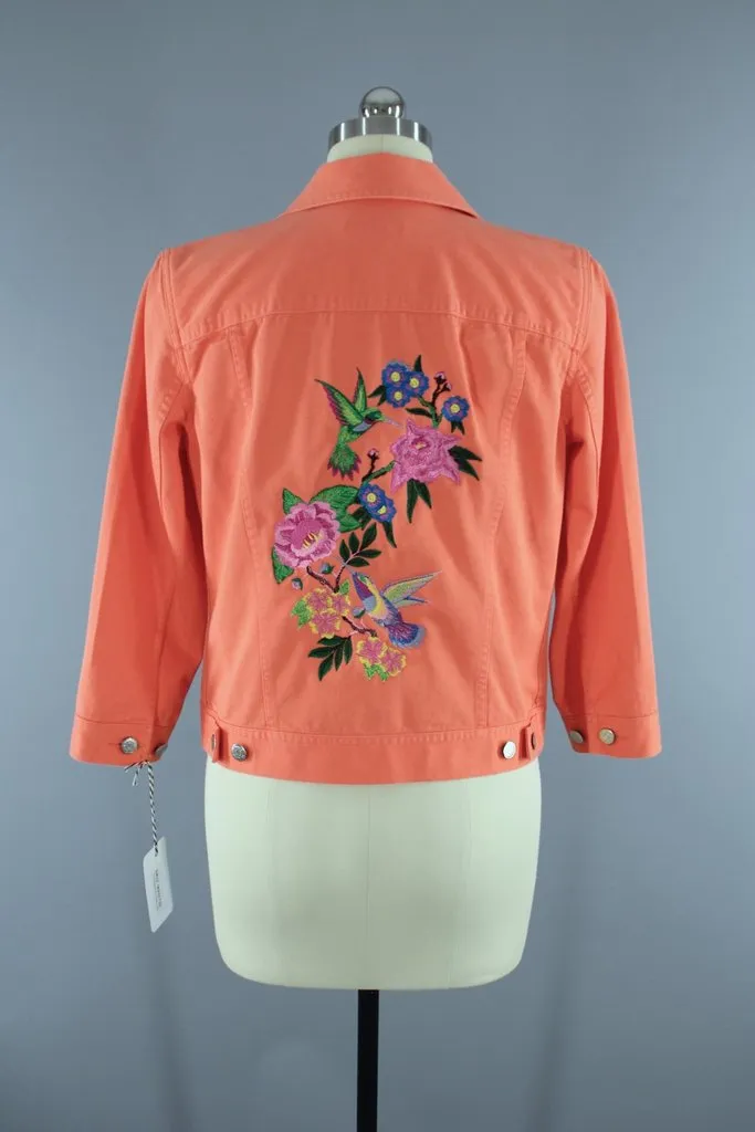 Embroidered Hummingbirds Floral Denim Jacket