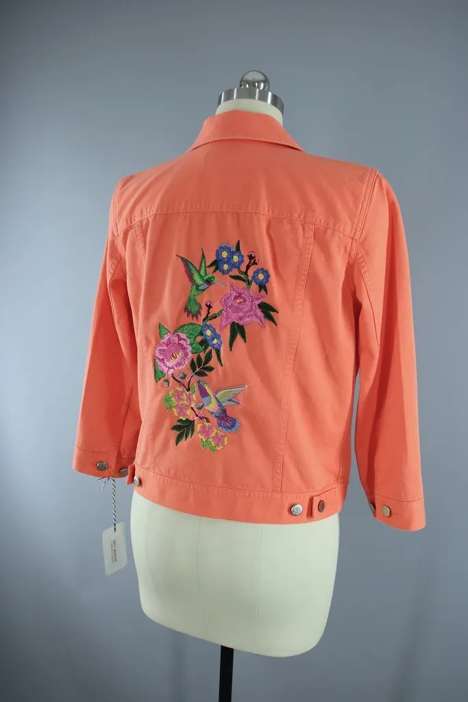 Embroidered Hummingbirds Floral Denim Jacket