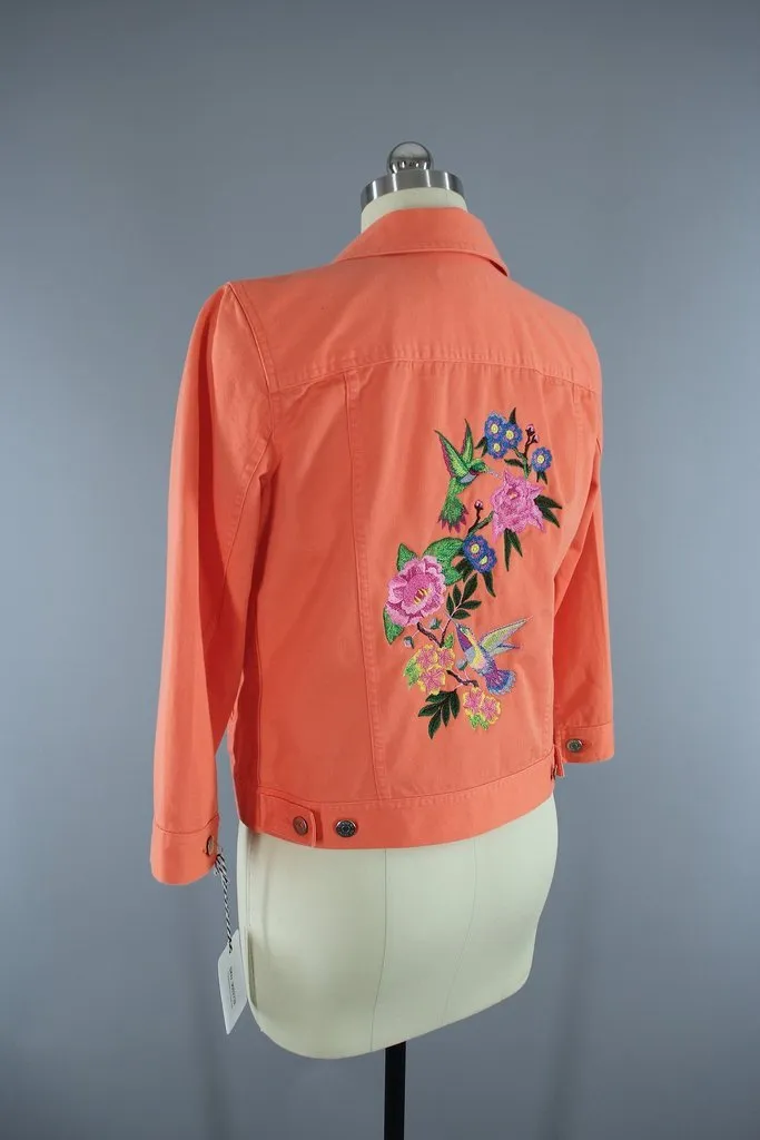 Embroidered Hummingbirds Floral Denim Jacket