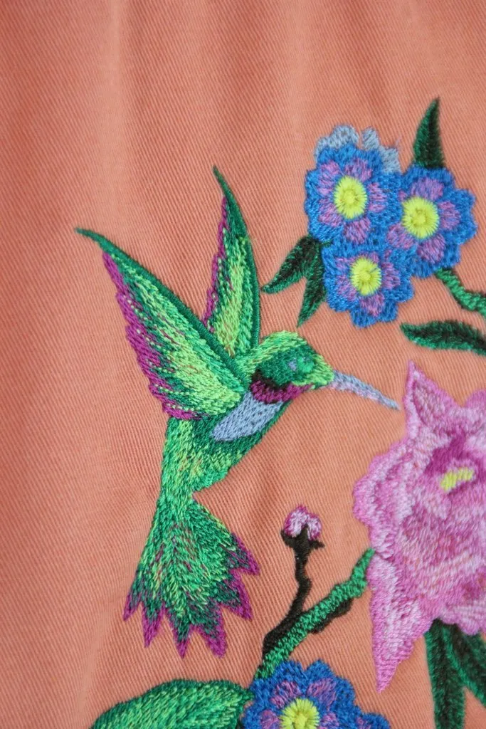 Embroidered Hummingbirds Floral Denim Jacket