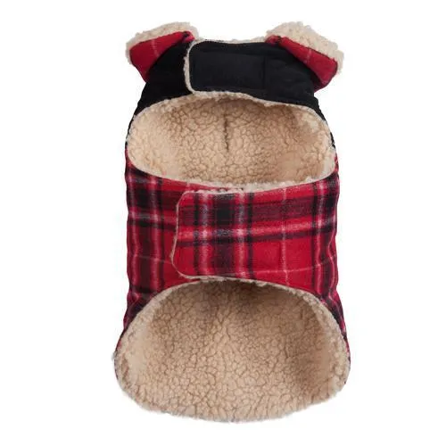 Fabdog | Wool Plaid Shearling in Red & Black - Dog Jacket