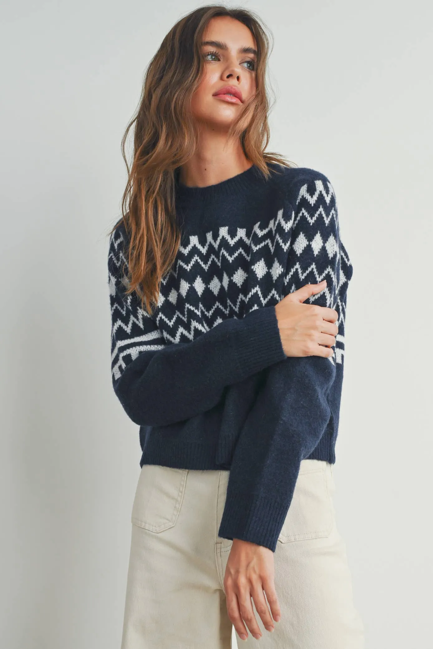 FALL AZTEC PRINTED RAGLAN LONG-SLEEVE FALL SWEATER