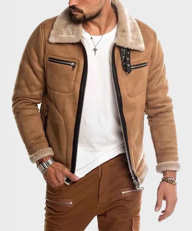 Faux Shearling Real Suede Stylish Leather Jacket For Men's by TJS