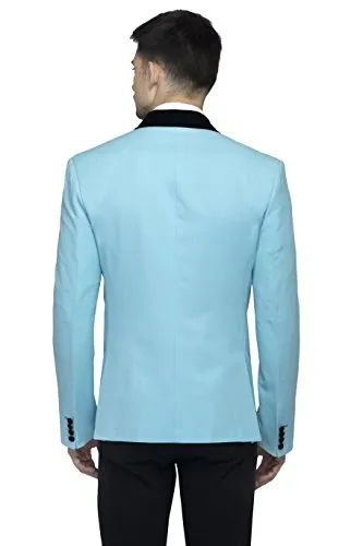 FAVOROSKI Designer Men's Slim Fit Velvet Notch Lapel Collar Single Breasted Blazer (Sky Blue, XS)