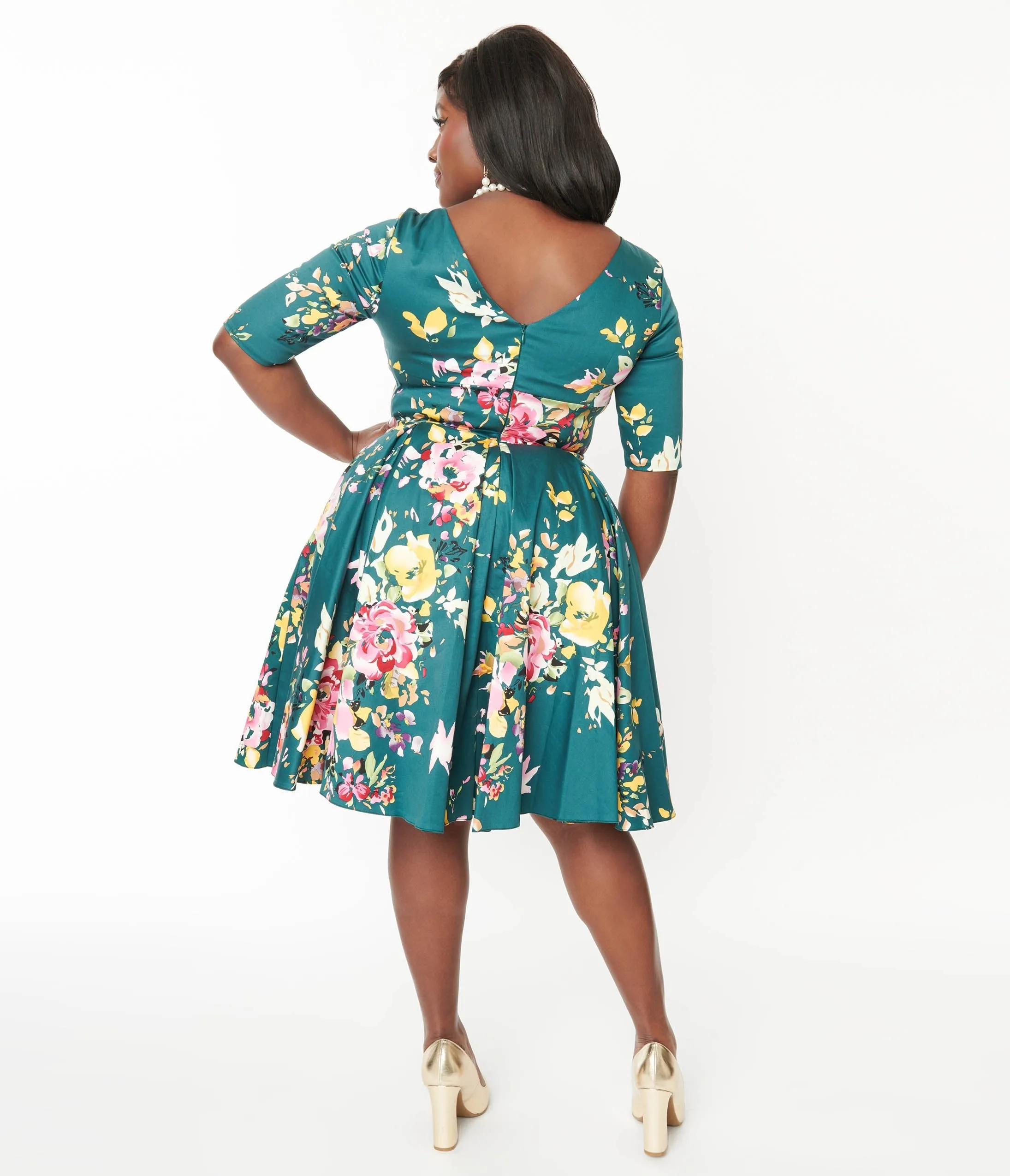 Forest Green & Pastel Floral Seville Swing Dress