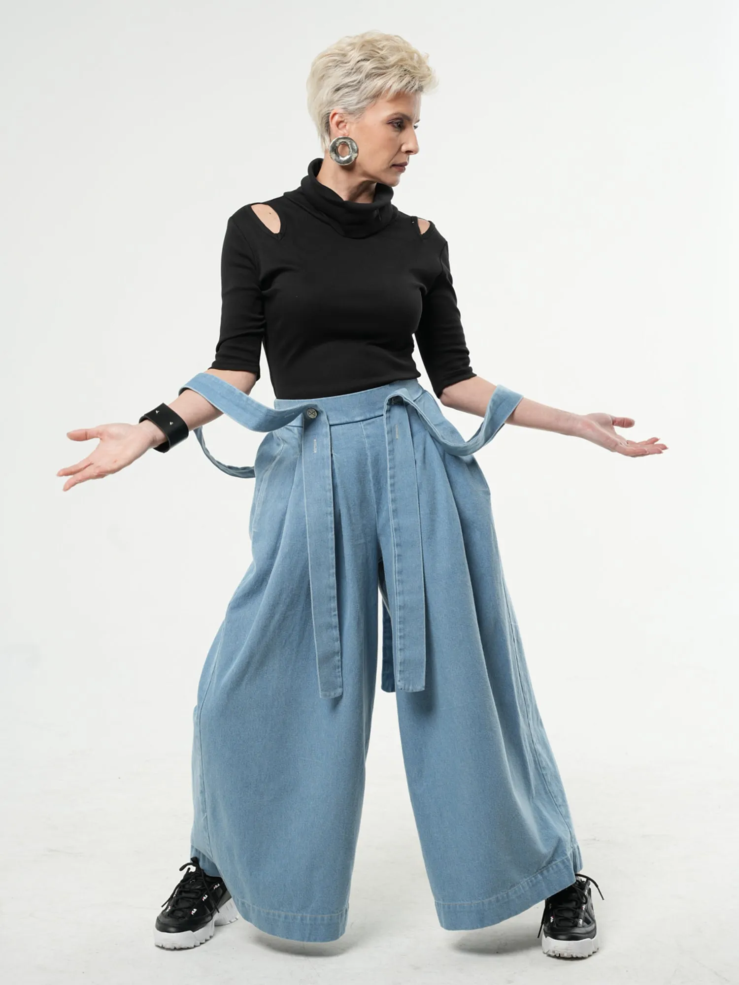 Full-length Wide-leg Light Denim Pants