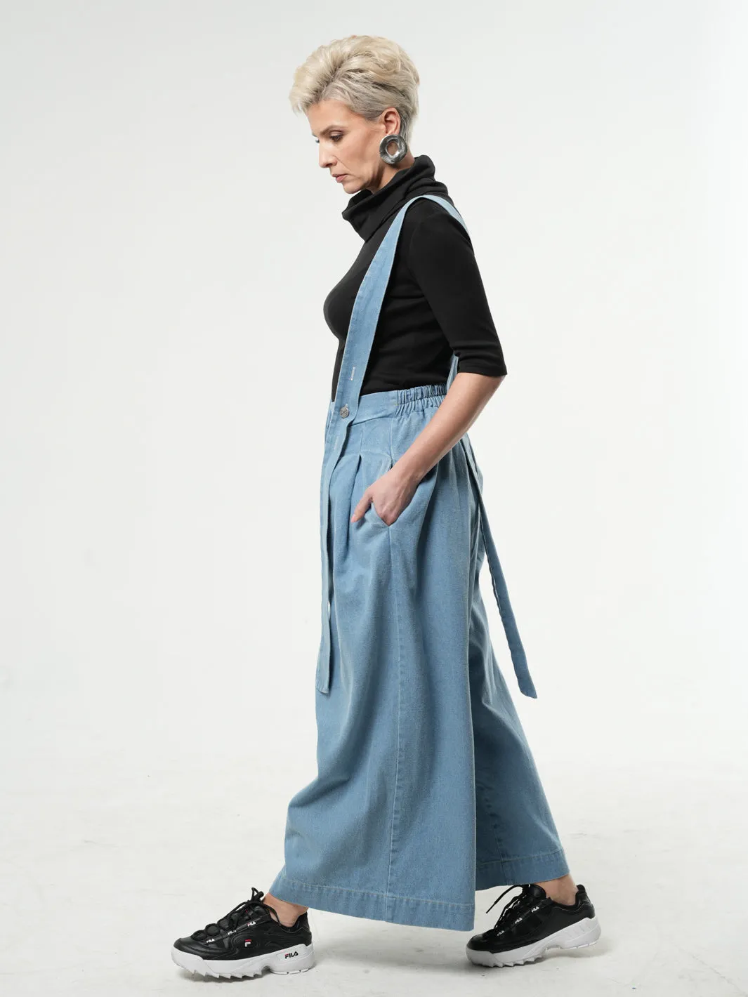 Full-length Wide-leg Light Denim Pants