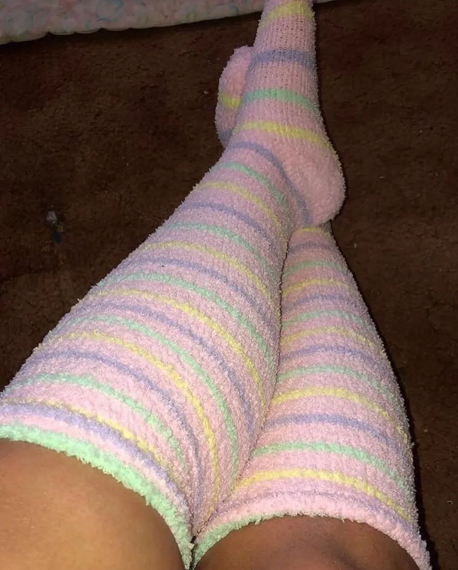 Fuzzy Striped Thigh Highs