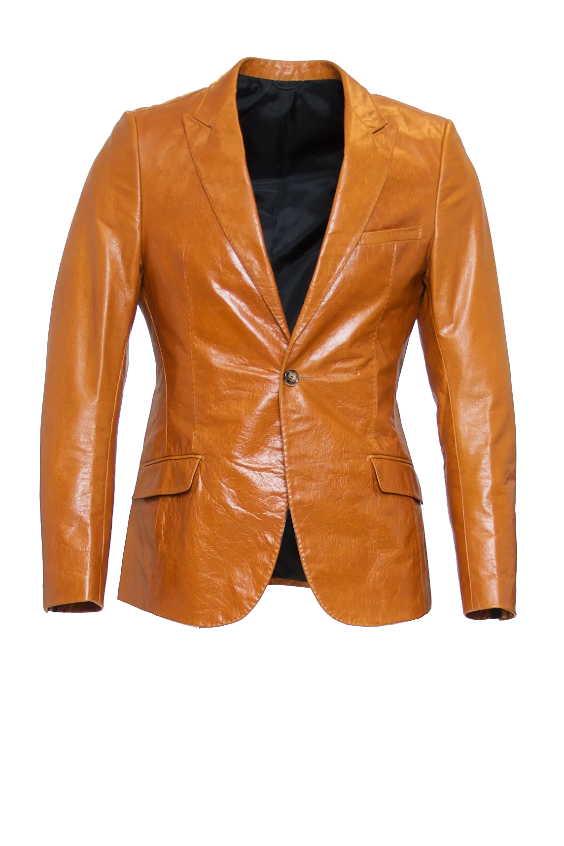 GOLDEN-BROWN FITTED 2-BUTTON SINGLE BREASTED LEATHER BLAZER