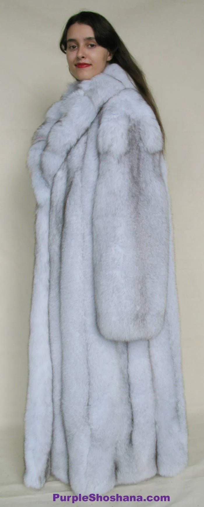 Gorgeous Plush Blue Fox Solid Silver Fur Coat Stroller M/L/XL  Made in Canada