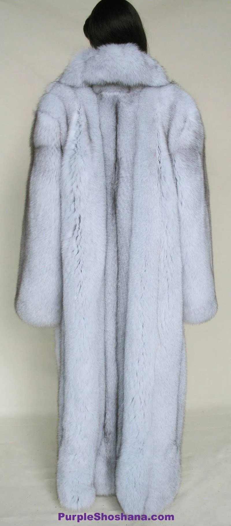 Gorgeous Plush Blue Fox Solid Silver Fur Coat Stroller M/L/XL  Made in Canada