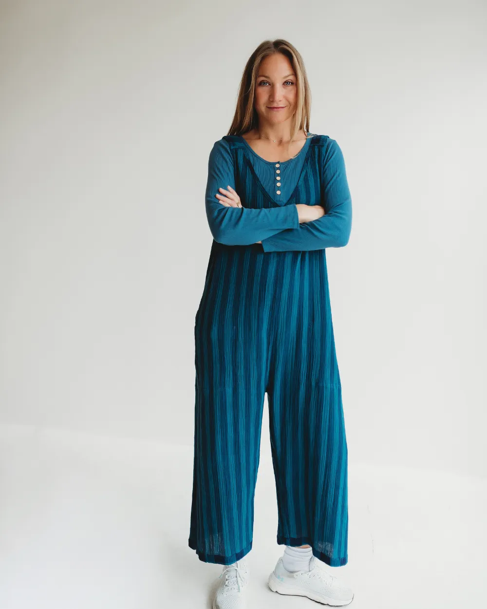 Grace Check & Stripe Reversible Navy Jumpsuit