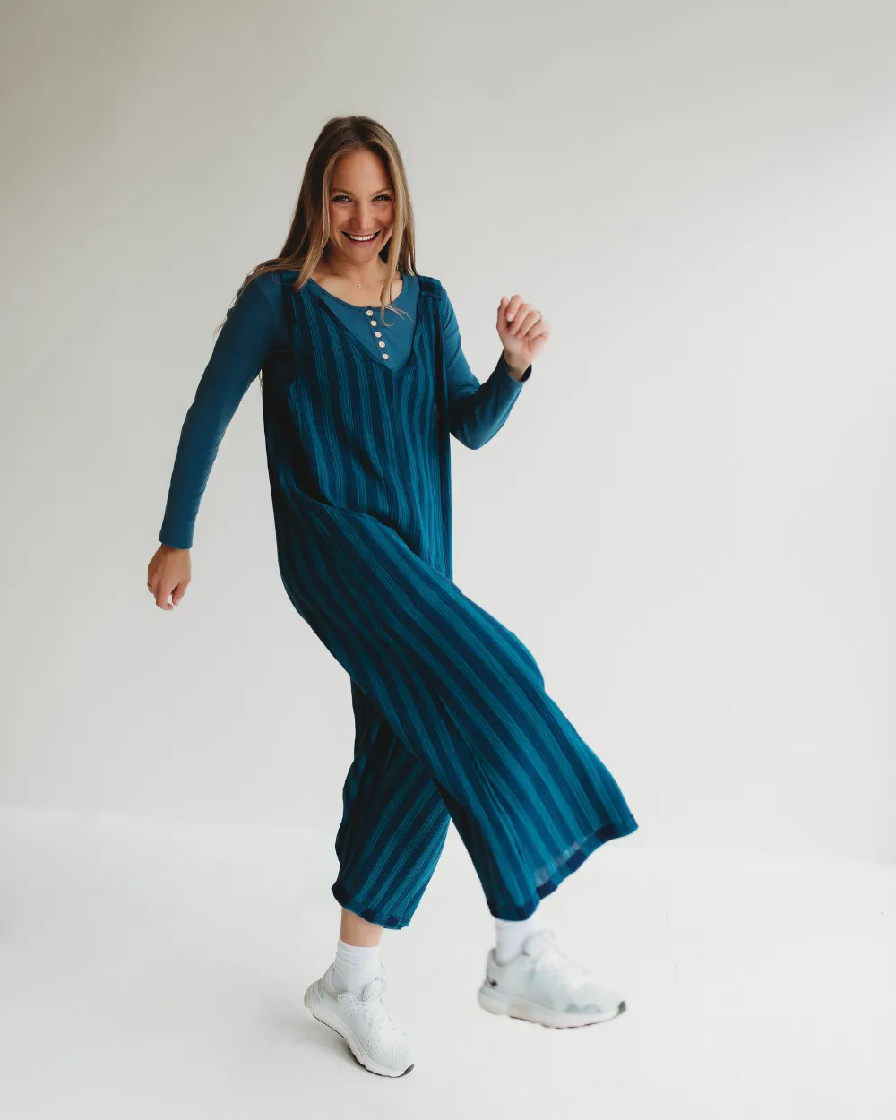 Grace Check & Stripe Reversible Navy Jumpsuit