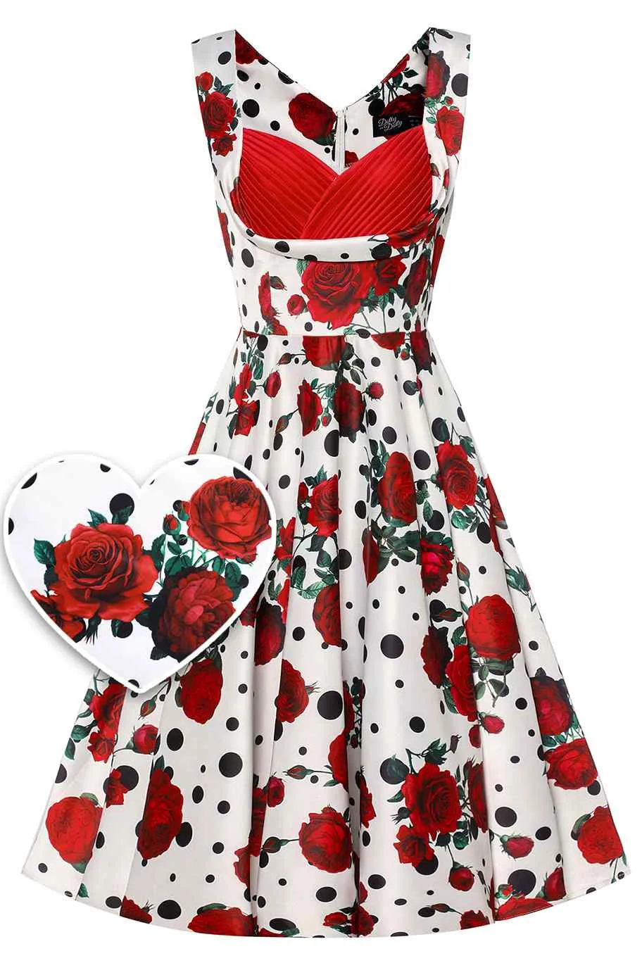 Grace Rockabilly Red Rose Pleated Bust Dress