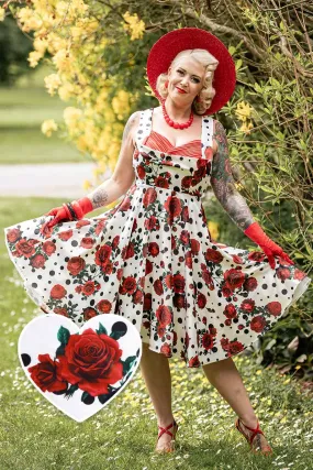 Grace Rockabilly Red Rose Pleated Bust Dress