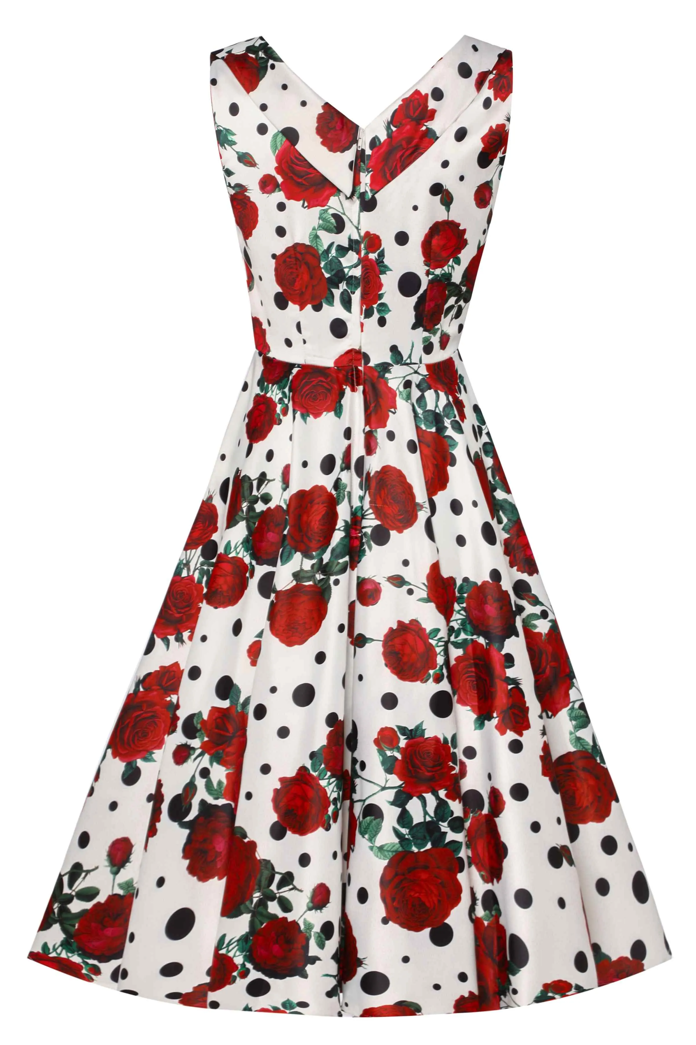 Grace Rockabilly Red Rose Pleated Bust Dress