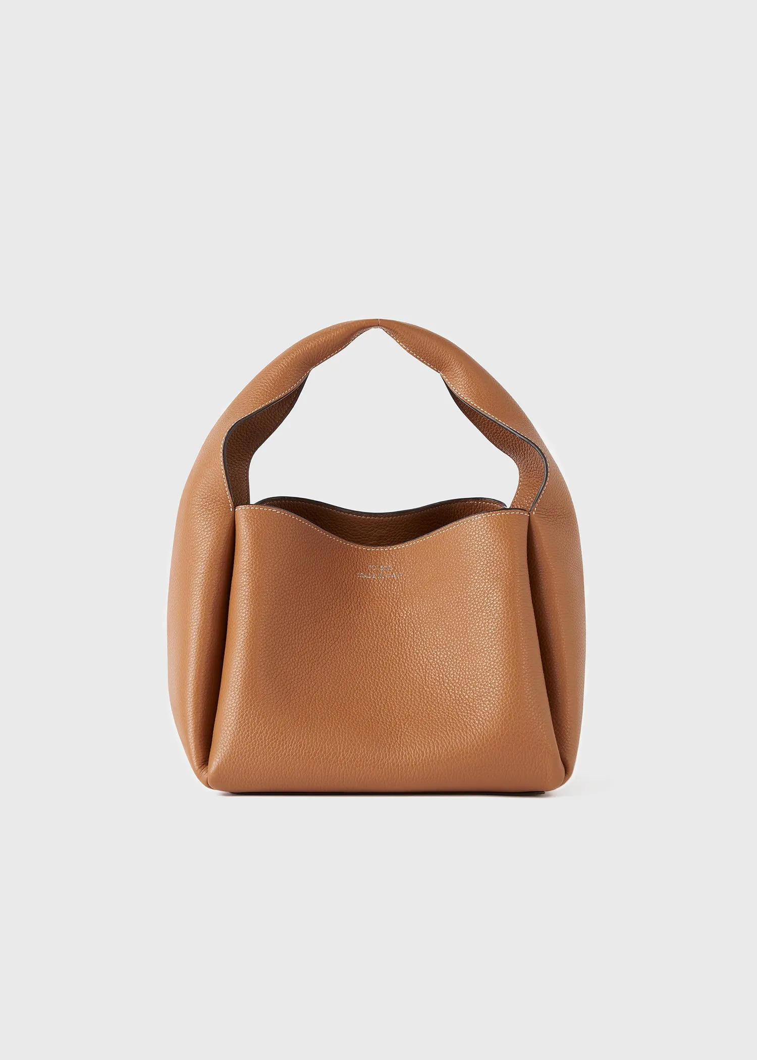 Grained-leather bucket bag tan