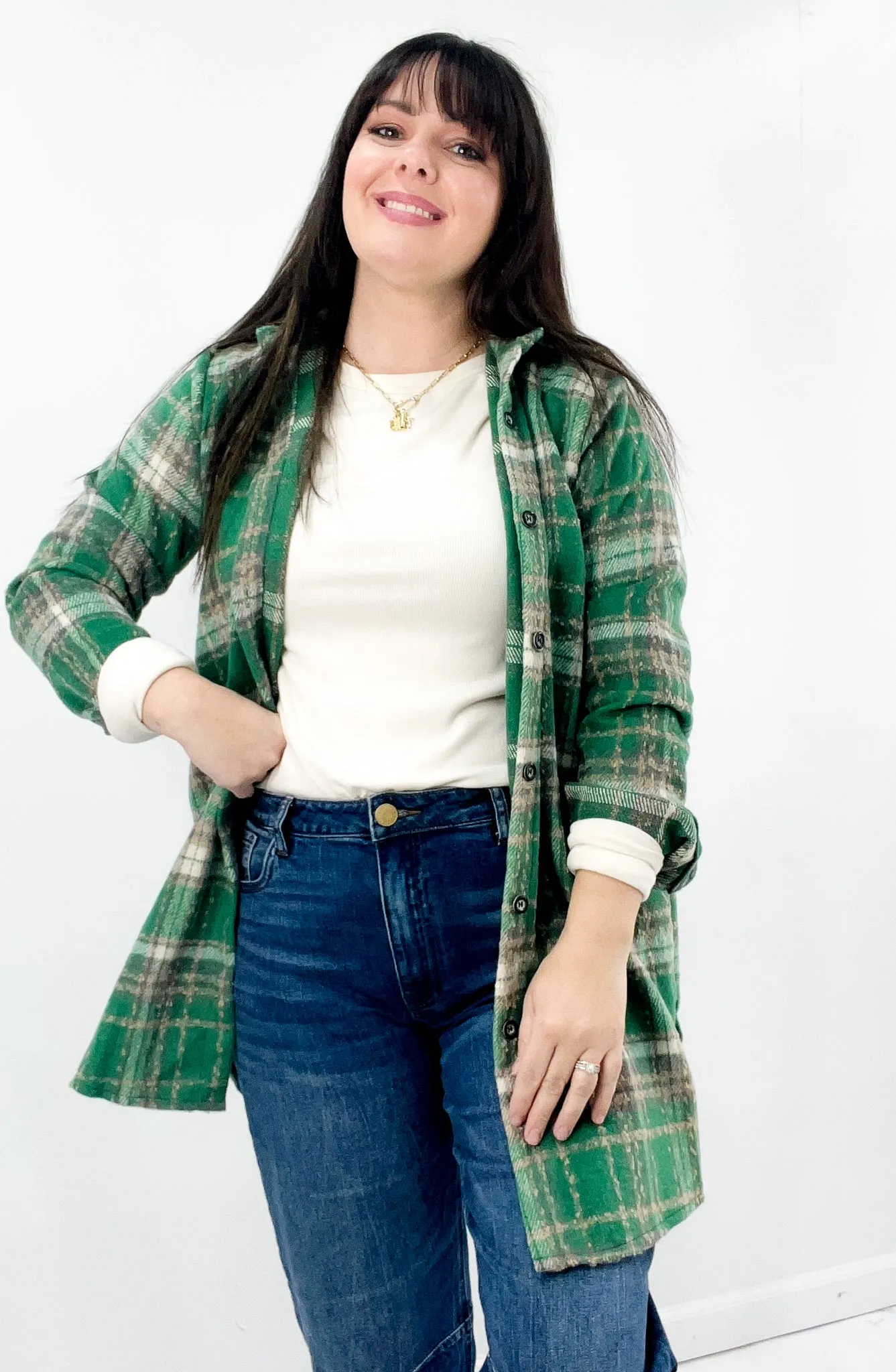 Green Plaid Flannel Shacket