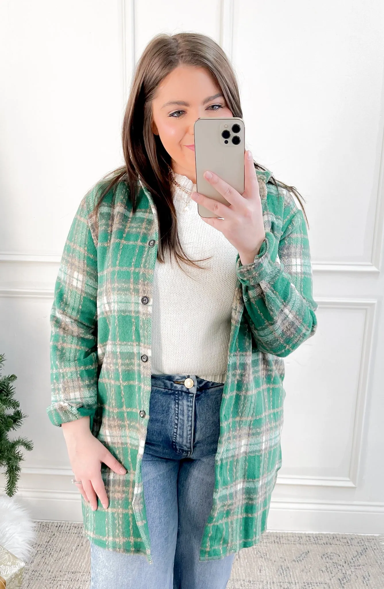 Green Plaid Flannel Shacket