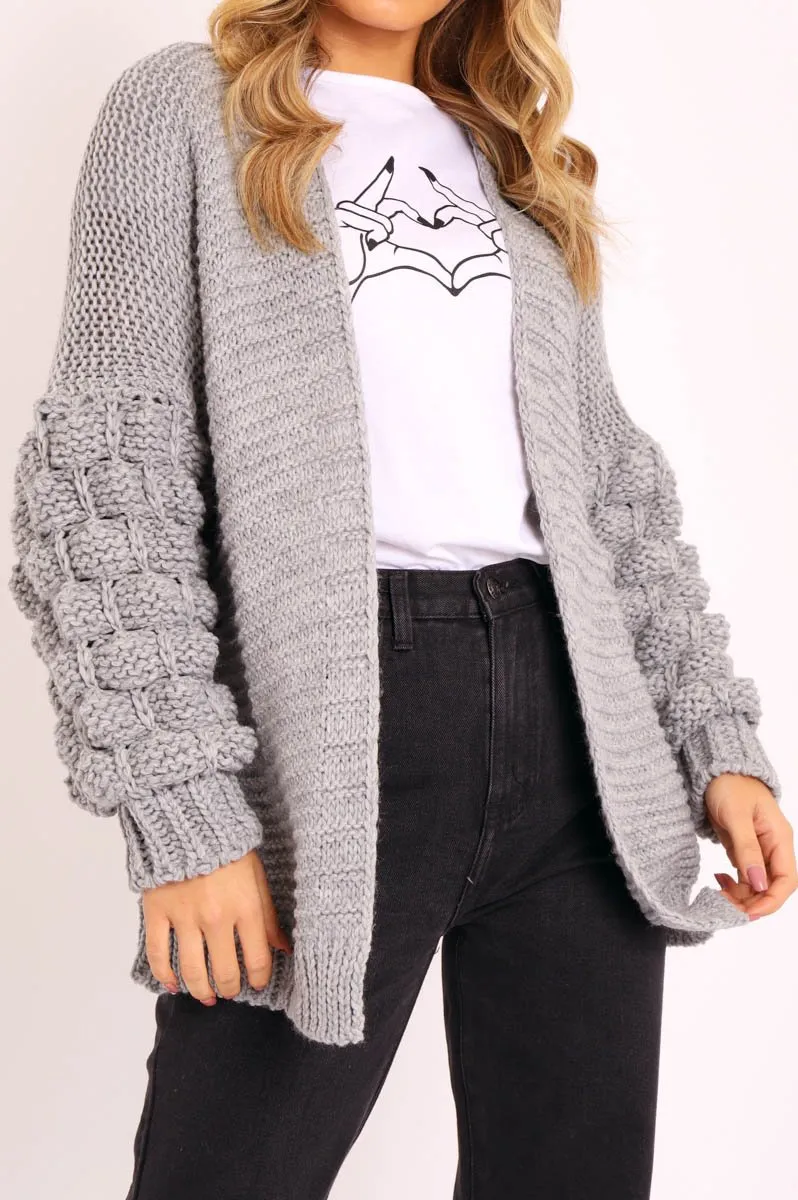 Grey Chunky Knit Oversized Cardigan - Eaden