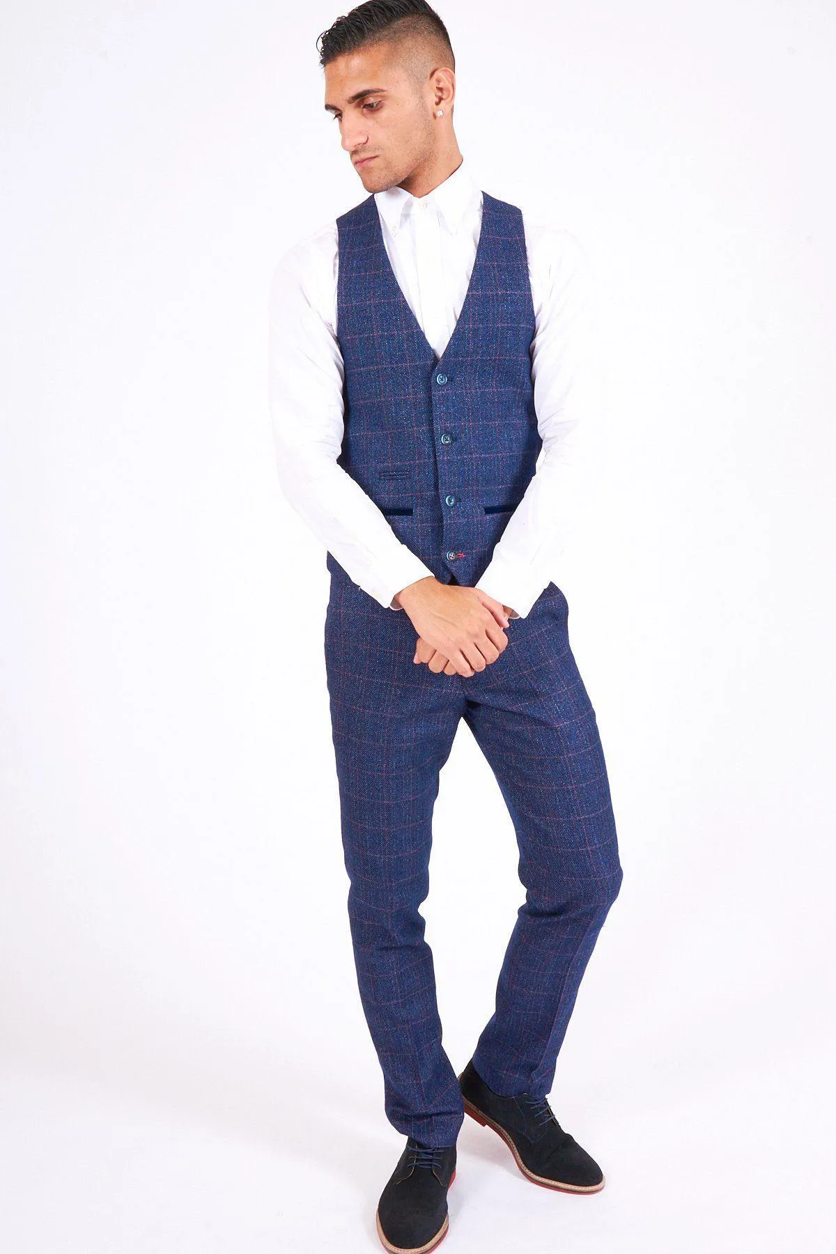 HARRY - Indigo Tweed Check Trousers