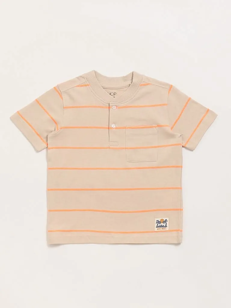 HOP Kids Beige Striped T-Shirt