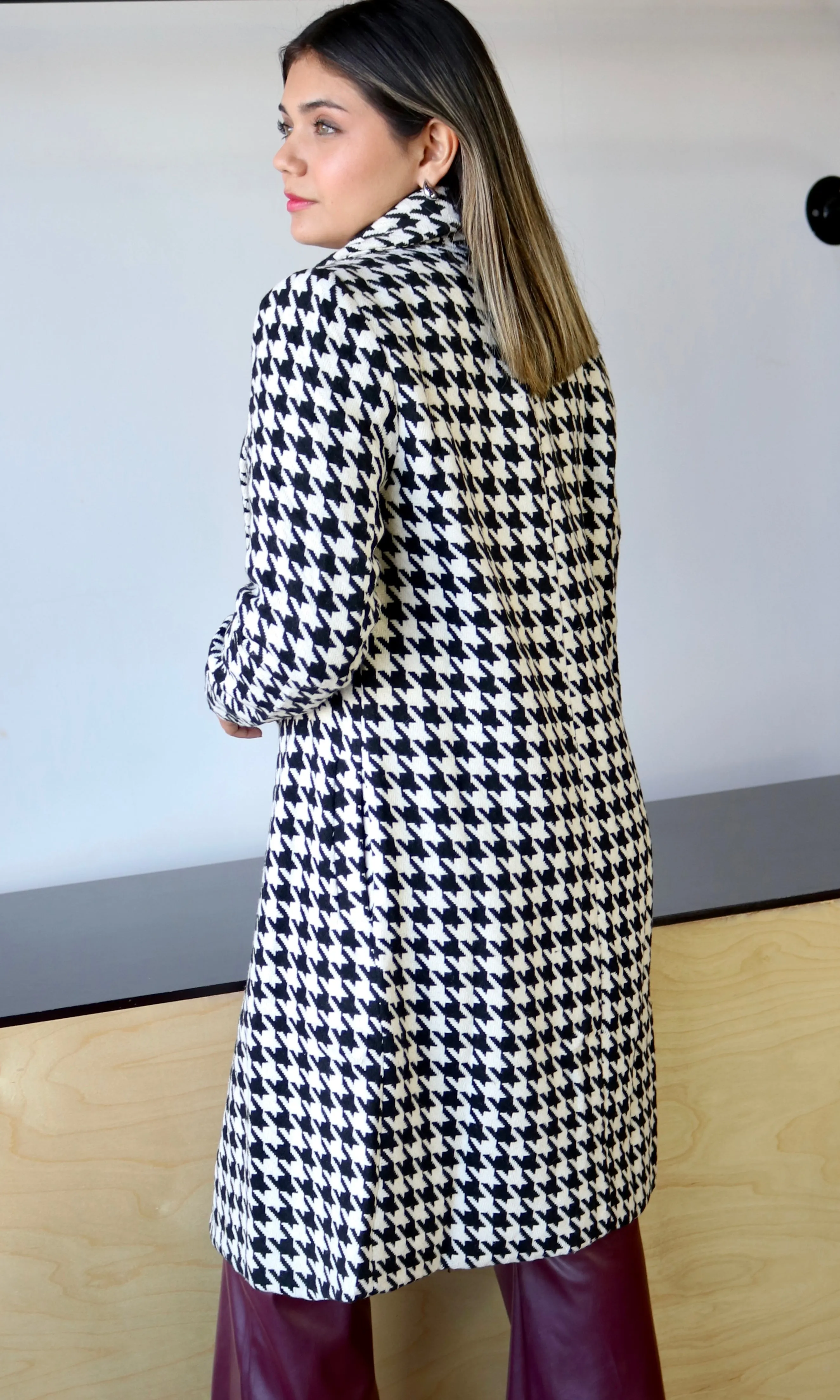 Houndstooth Double Breasted Long Coat