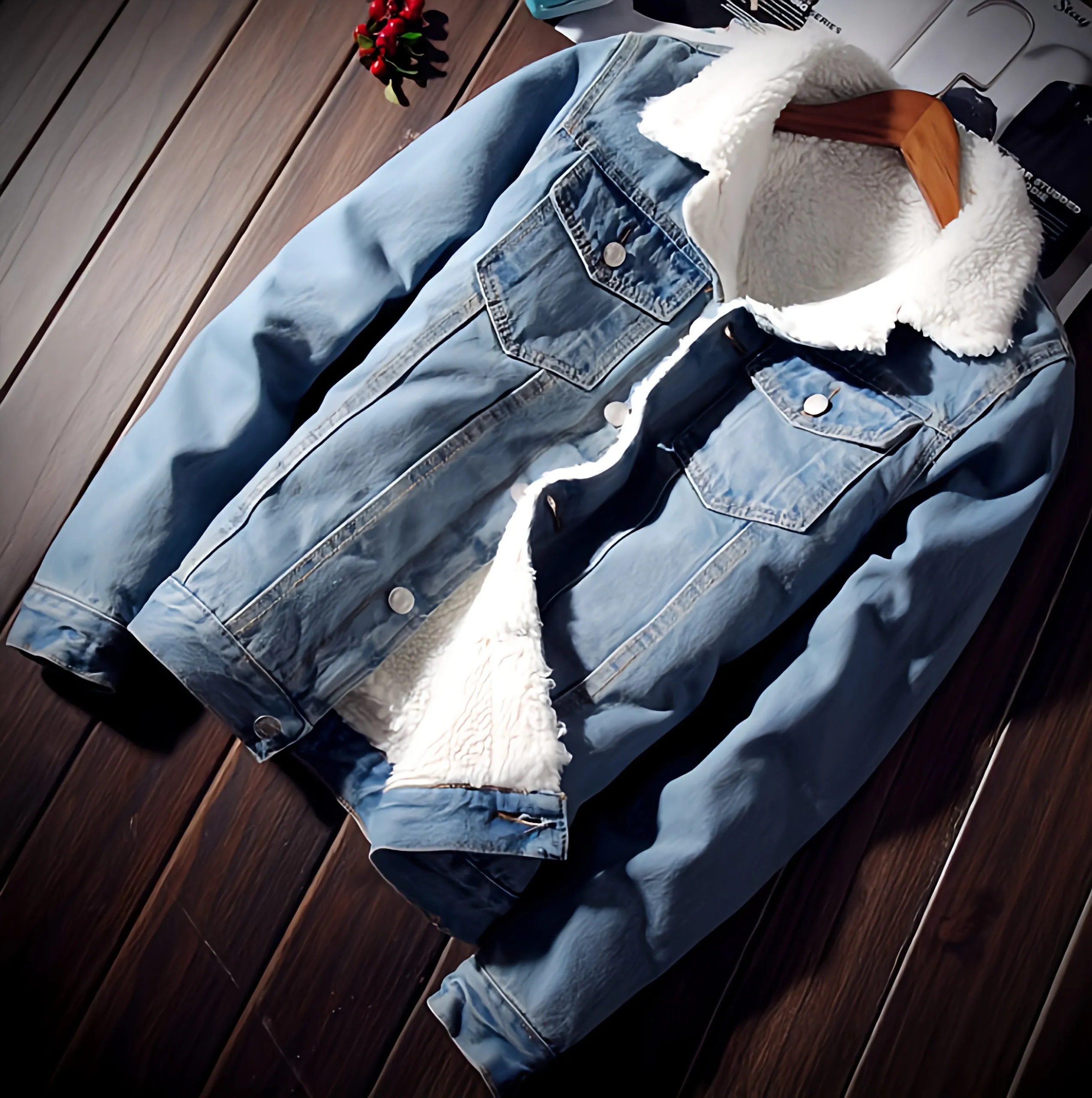 Ice Blue Full Fur Denim Jacket