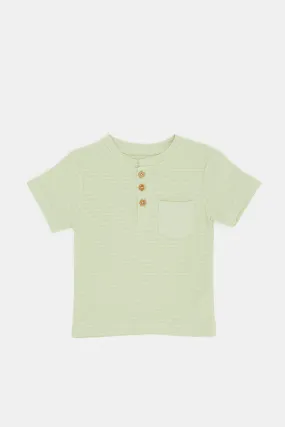 Infant Boys Mint Jacquard Henley T=Shirt