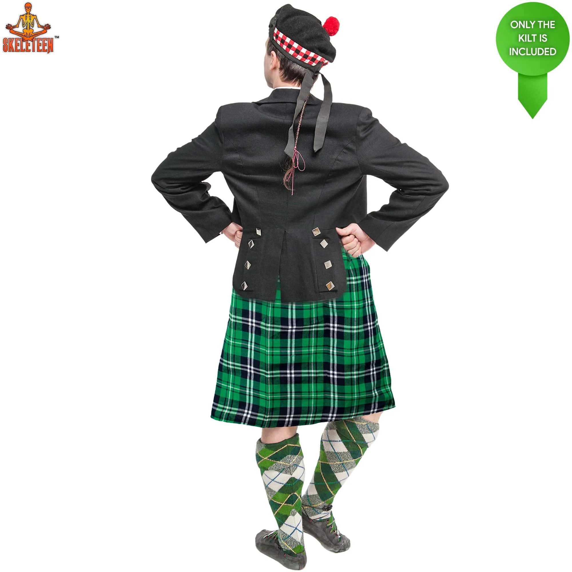 Irish Plaid Green Kilt - Scottish Green Pleated Costume Tartan Skirt Kilts Clothing for Men and Women