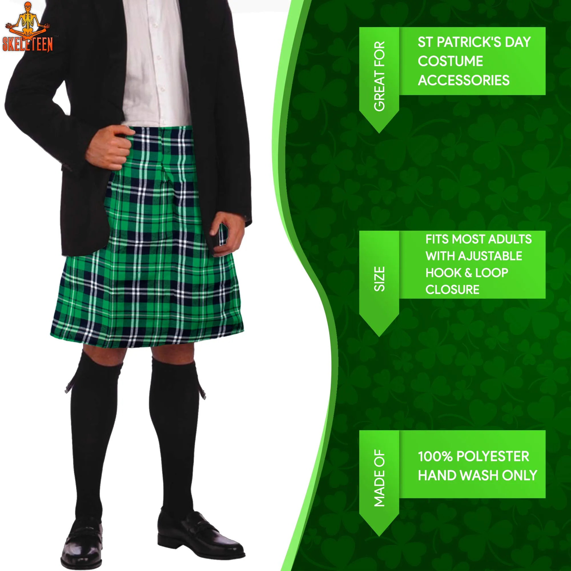 Irish Plaid Green Kilt - Scottish Green Pleated Costume Tartan Skirt Kilts Clothing for Men and Women