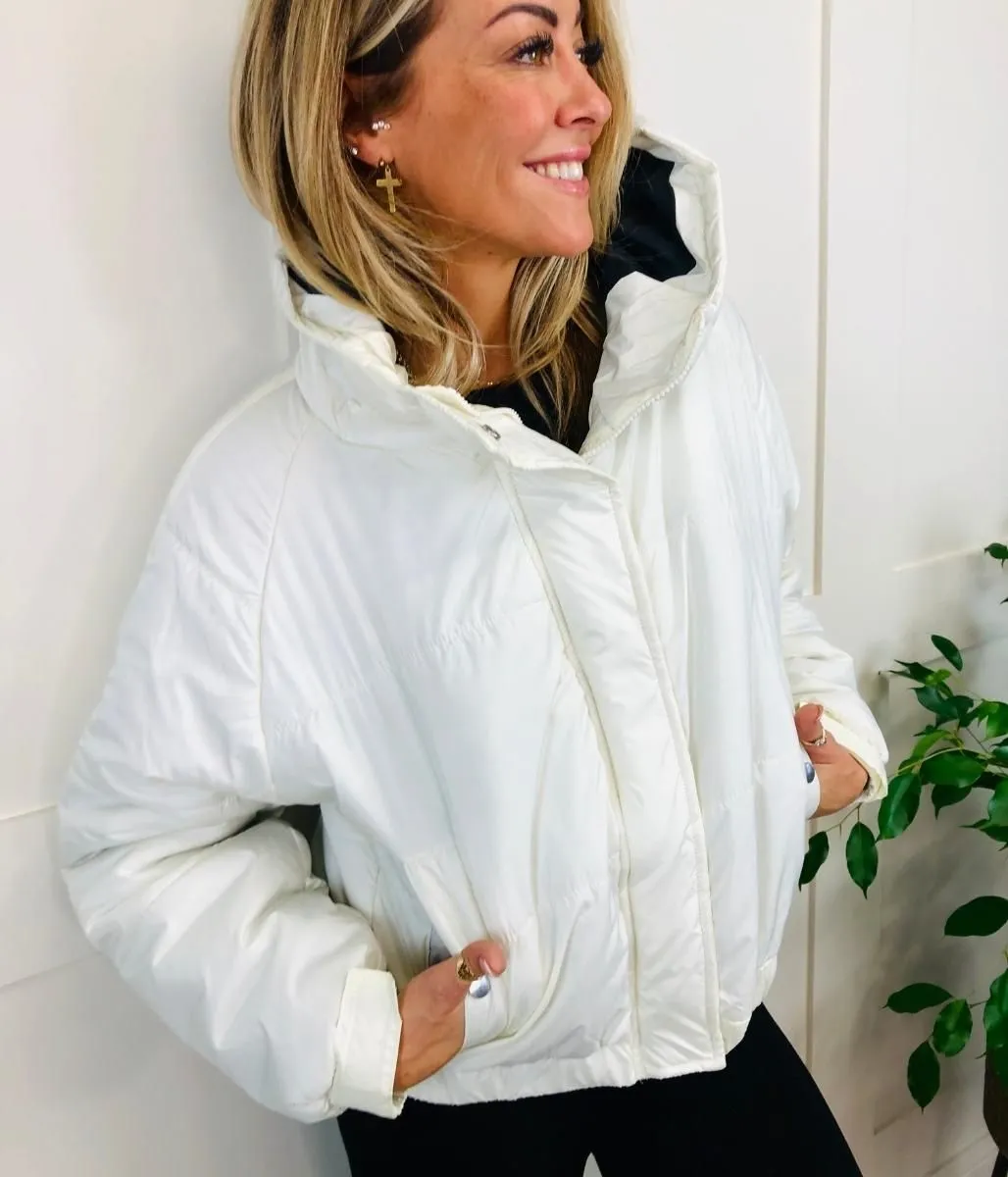 Ivory Raglan Puffer Jacket