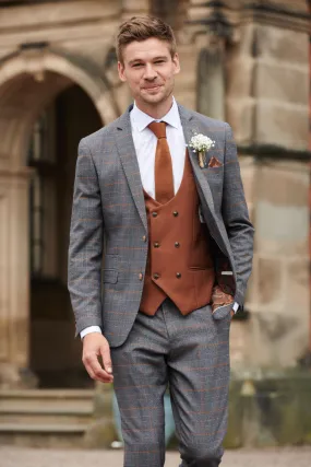 JENSON - Grey Check Suit With KELVIN Tan Waistcoat