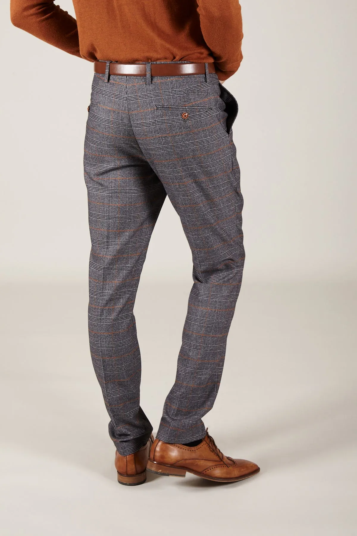 JENSON - Grey Check Suit With KELVIN Tan Waistcoat