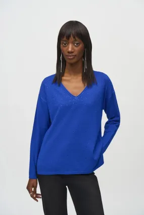 Joseph Ribkoff Sweater Knit V-Neck Pullover Royal Sapphire 244923