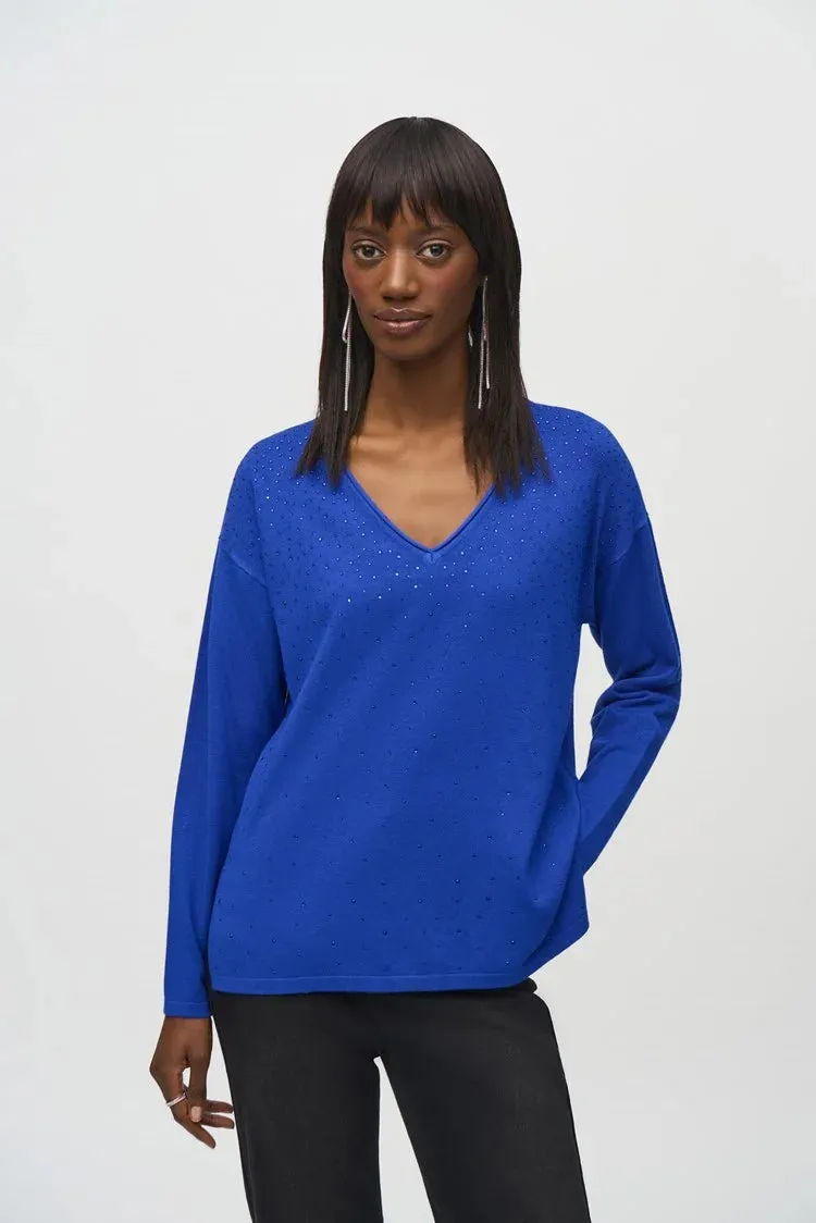 Joseph Ribkoff Sweater Knit V-Neck Pullover Royal Sapphire 244923