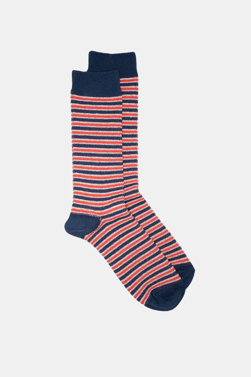 Kinari Recycled Cotton Rib Stripes Crew (Navy/Red)