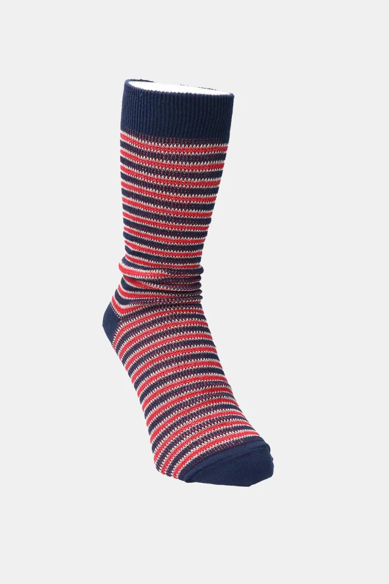 Kinari Recycled Cotton Rib Stripes Crew (Navy/Red)