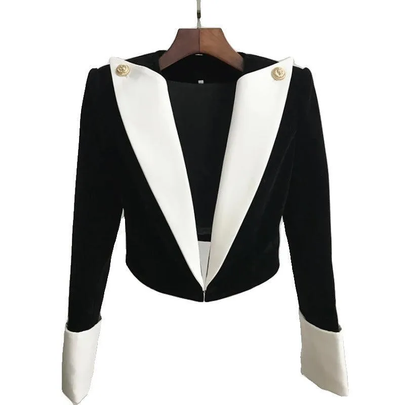 Ladies Contrast Color Chic Cropped Blazer L120