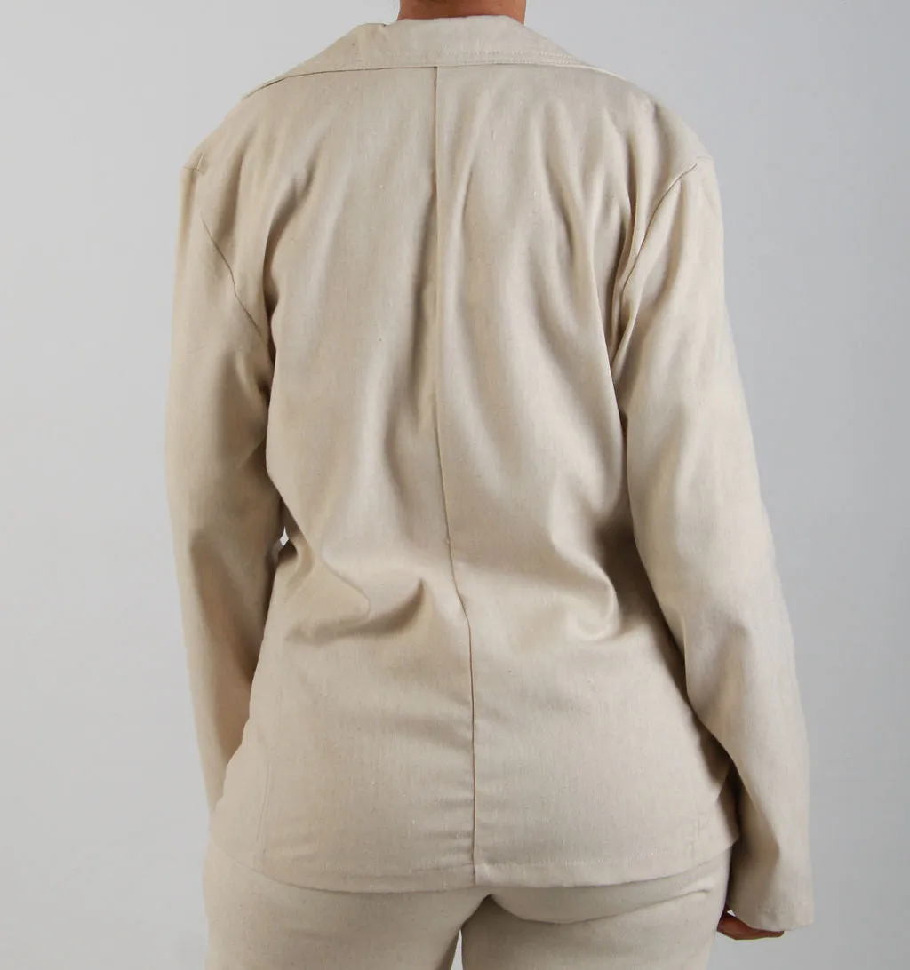 LADIES LONG SLEEVE BLAZER LINEN - OATMEAL