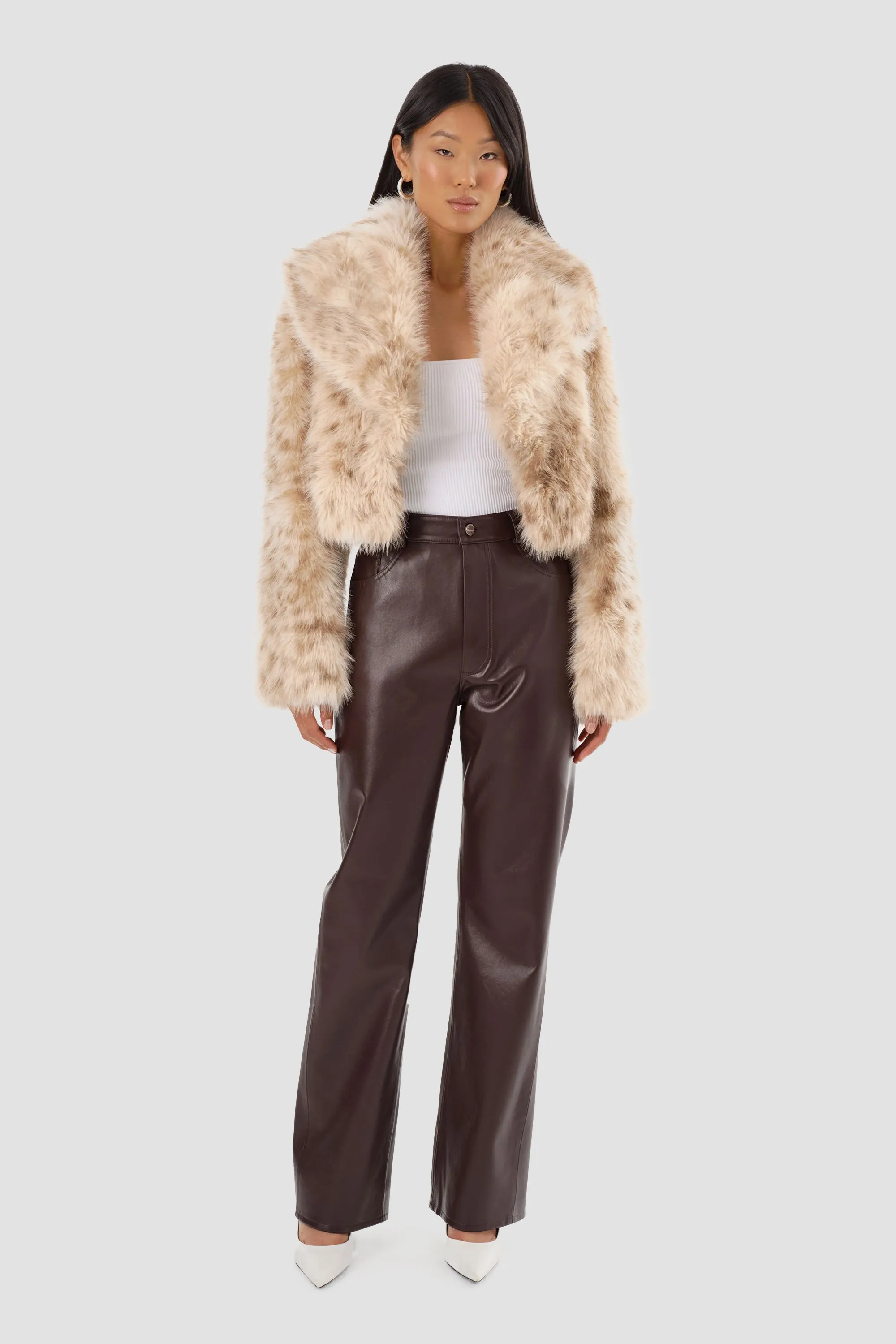 LAMARQUE Women's Danika Leo Faux Fur Crop Jacket