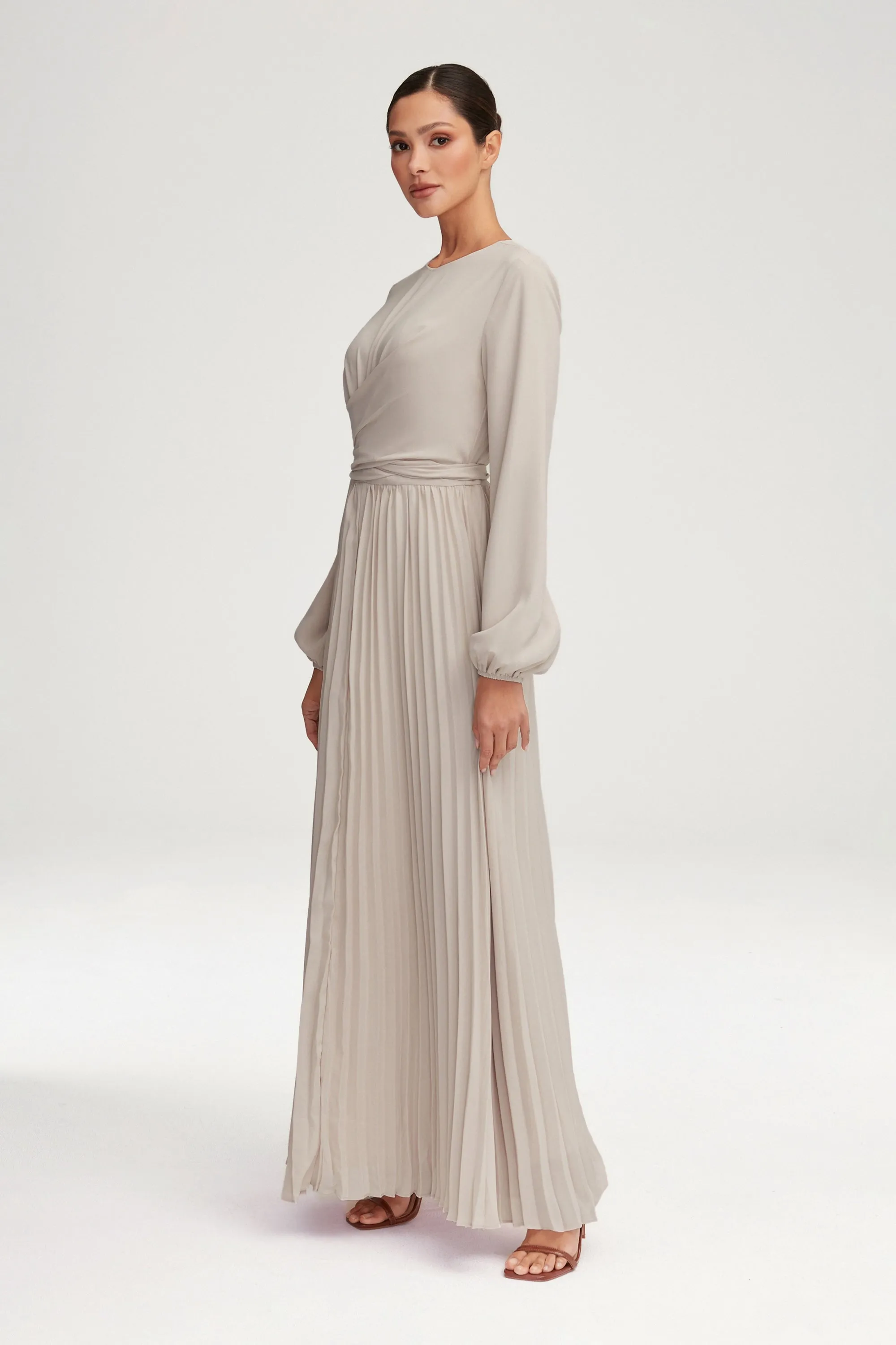 Layana Pleated Wrap Waist Maxi Dress - Off White