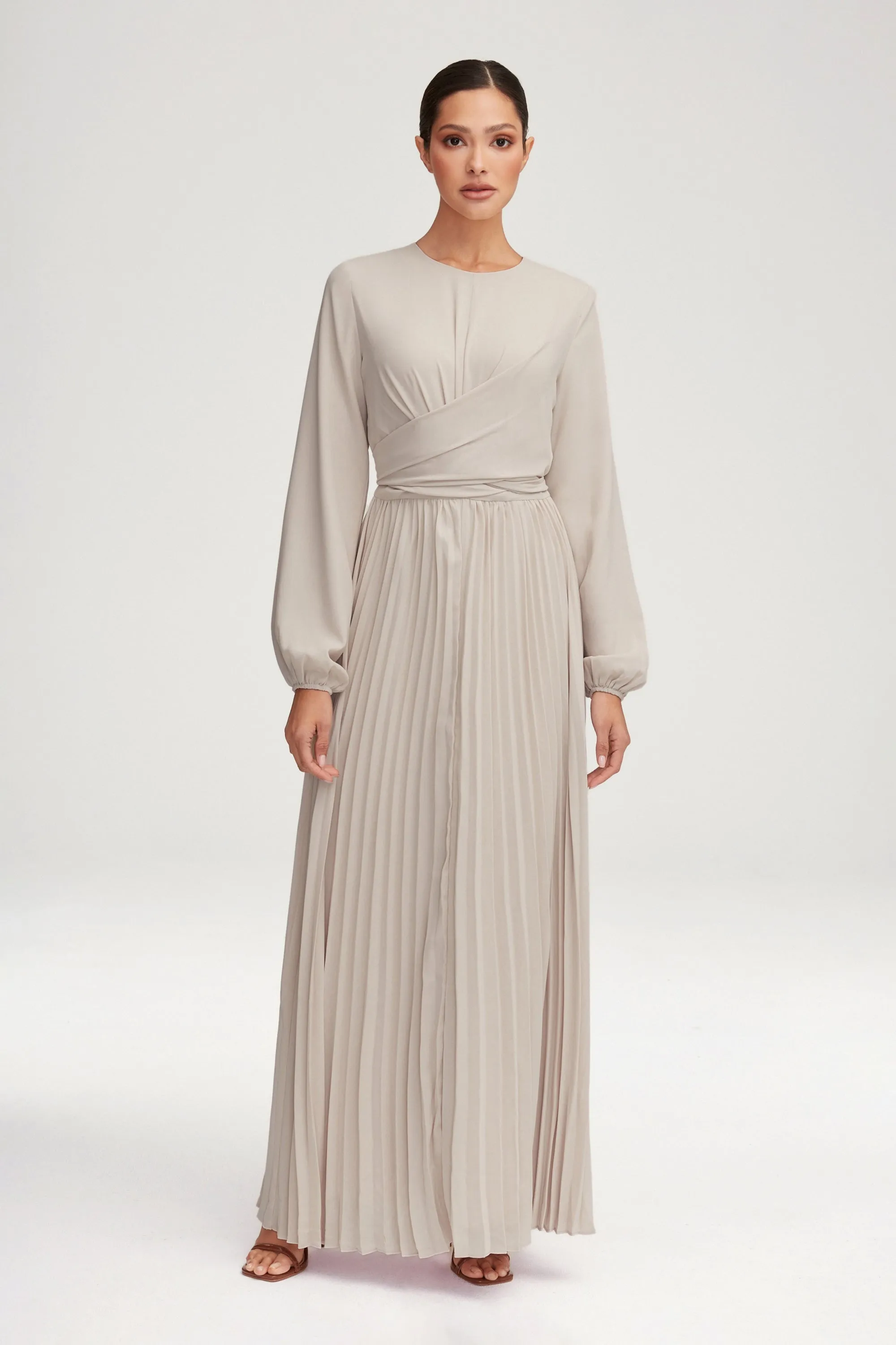 Layana Pleated Wrap Waist Maxi Dress - Off White